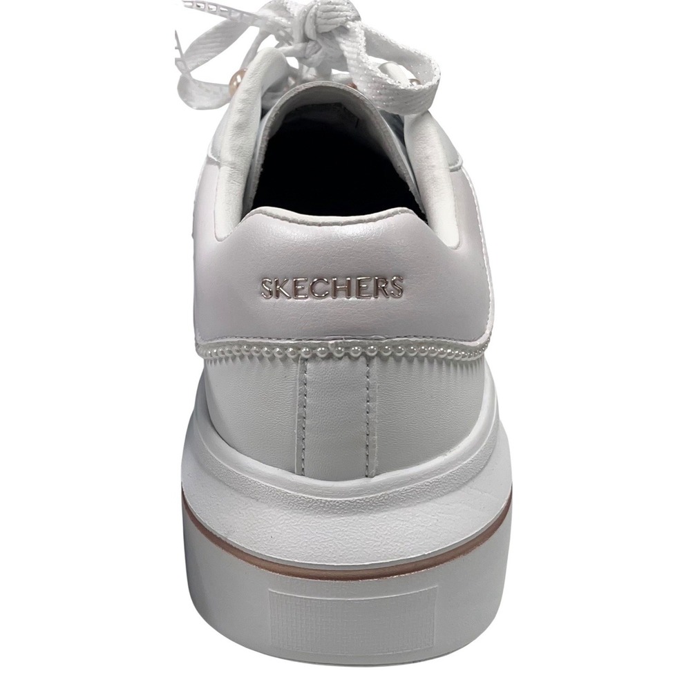Skechers Court & Classics White Sneakers‎ Pearl Trim Rose Gold Sz 8 Bridal Wear - Picture 2 of 6